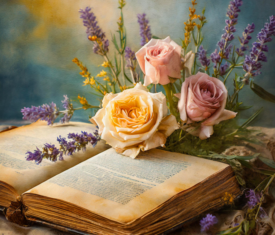 ai generated, book, rose-8625521.jpg